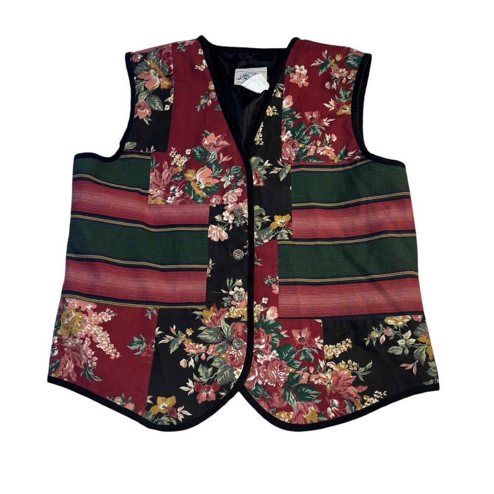 River‎ Ridge Trading Company Floral Patchwork Vest XL Red Green Striped Vintage